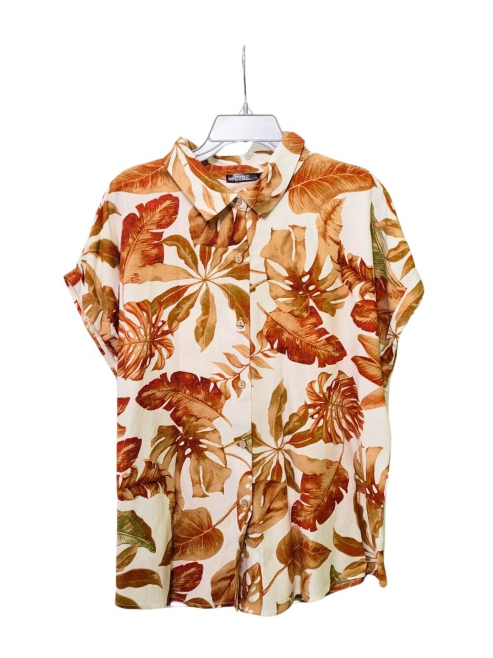 Short-Sleeve Tropical Botanical Print Button-Down Camp Shirt | 3XL